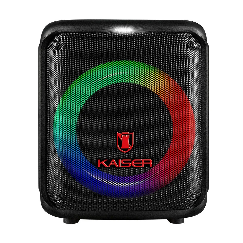 KAISER BOCINA CUBO 8´´ + TWEETER 2´´ CON LUCES,  BT/USB/MICRO SD/RECARGABLE/FM