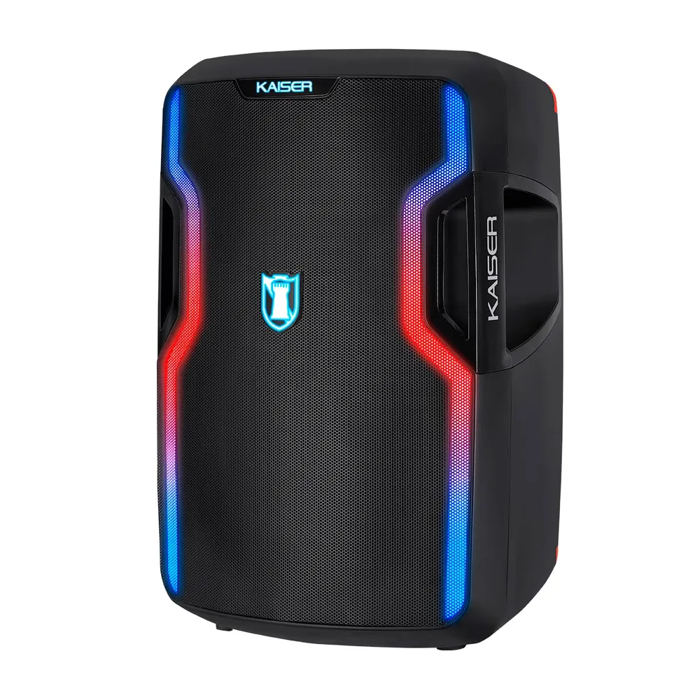 KAISER BOCINA RECARGABLE 15´´  CON TRIPIE, LECTOR USB/RADIO FM/BT/MIC. ALAMBRICO