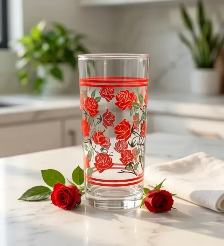 CRISA JGO DE 6 VASOS ROSAS ROJAS