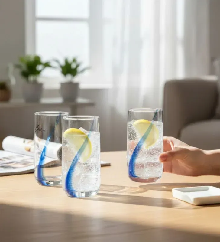CRISA JUEGO DE 4 VASOS  CRISTAL, COOLER BLU SWIRL,  1723981