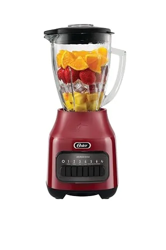 OSTER LICUADORA CON VASO DE VIDRIO 600W / 6 VELOCIDADES ROJO CROMO